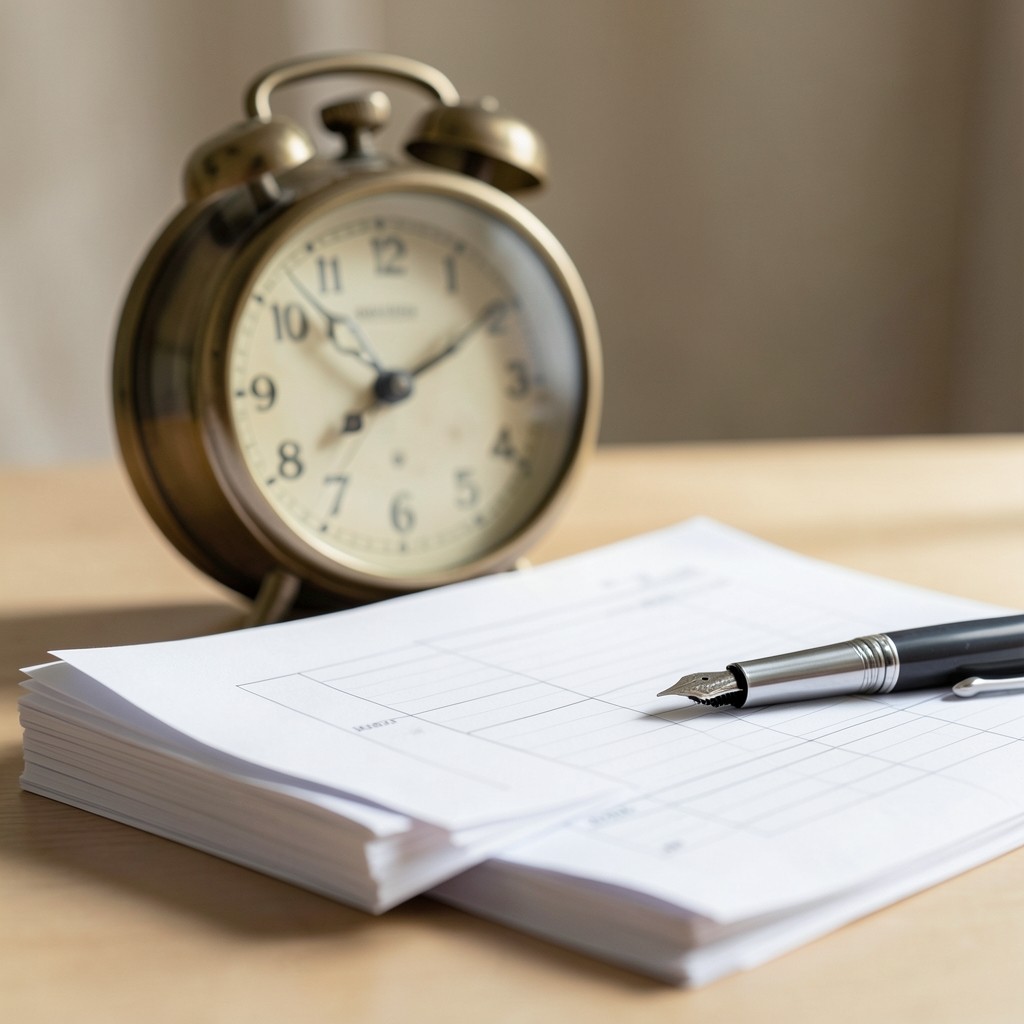 Reloj y hojas de registro de horas extraordinarias