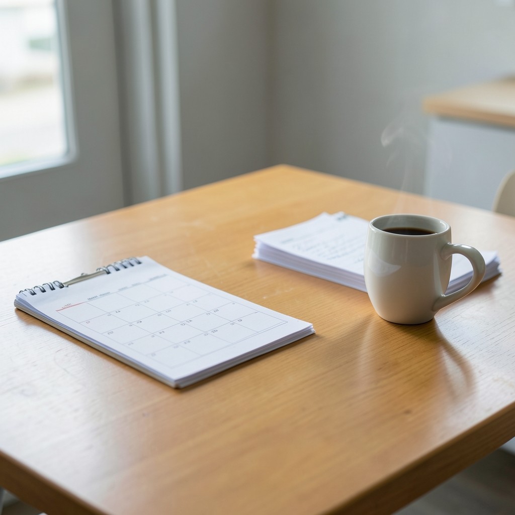 Mesa de trabajo con calendario laboral y documentos de jornada